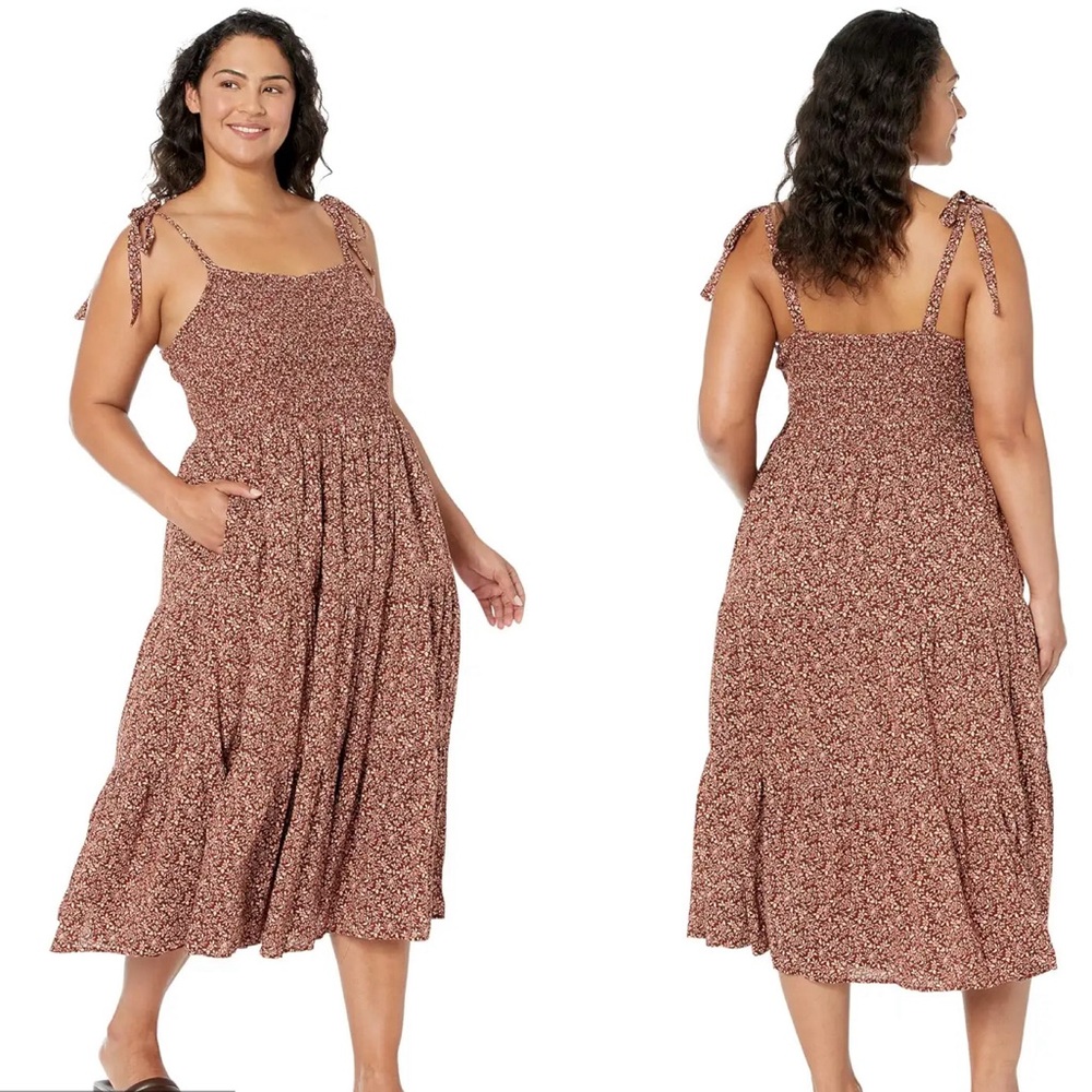 Madewell Rust Floral Tie-Shoulder Midi Dress